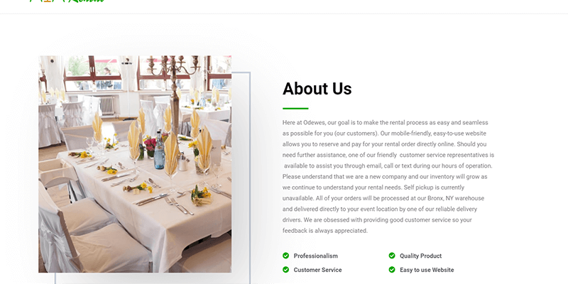 Odewes Party Rental Website