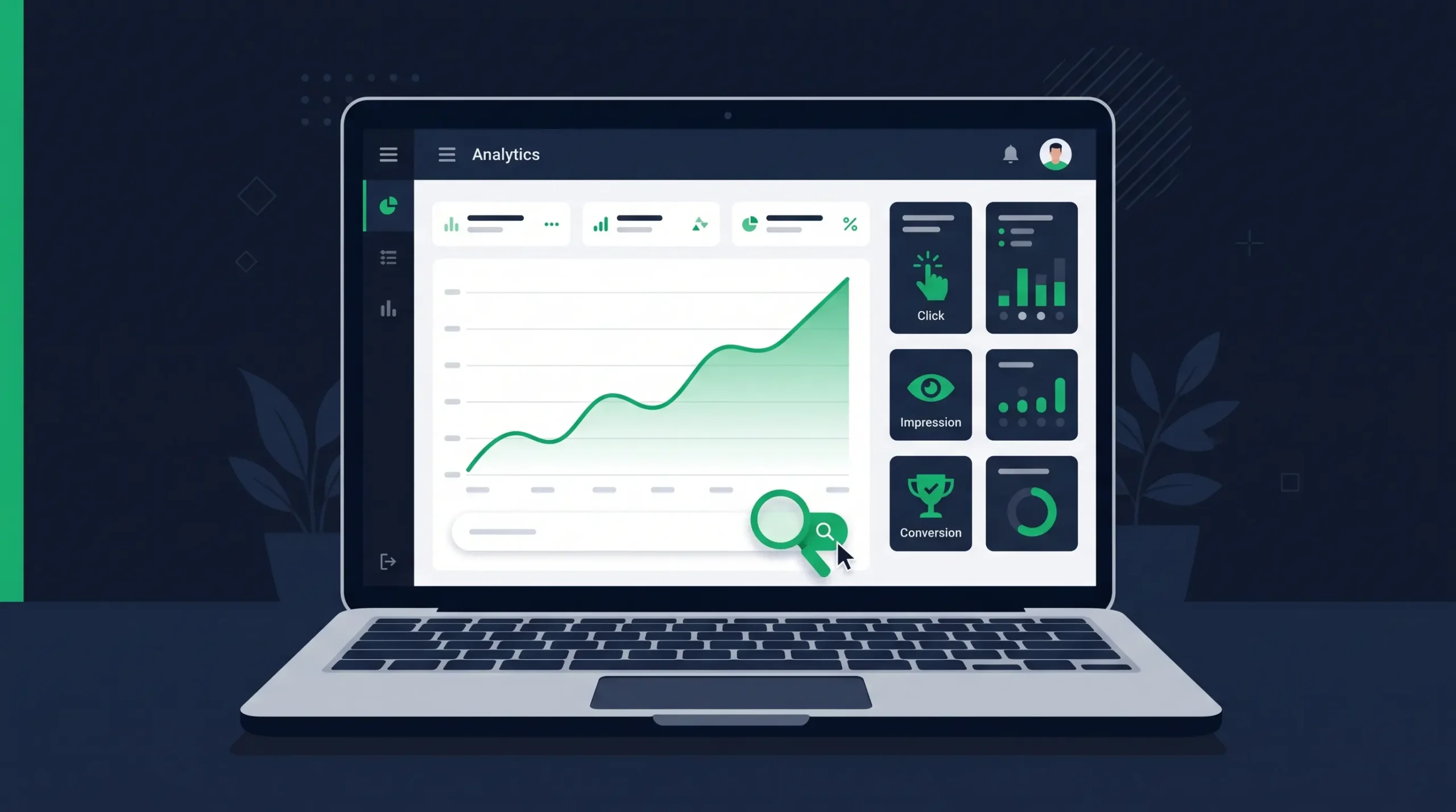 Dashboard showing how to track SEO performance with clicks, impressions, and conversions